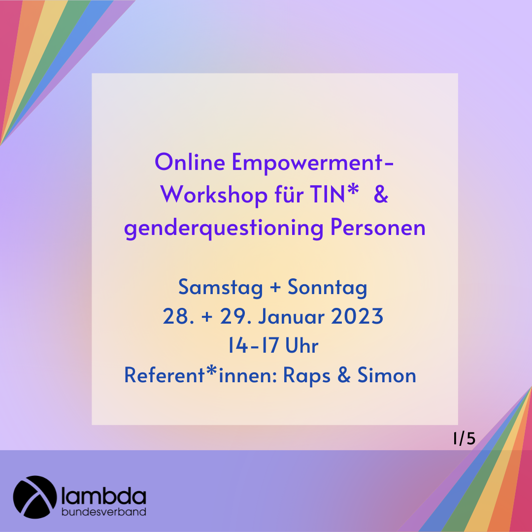 Online Empowerment-Workshop für TIN*  & genderquestioning Personen 28. + 29. Januar 2023