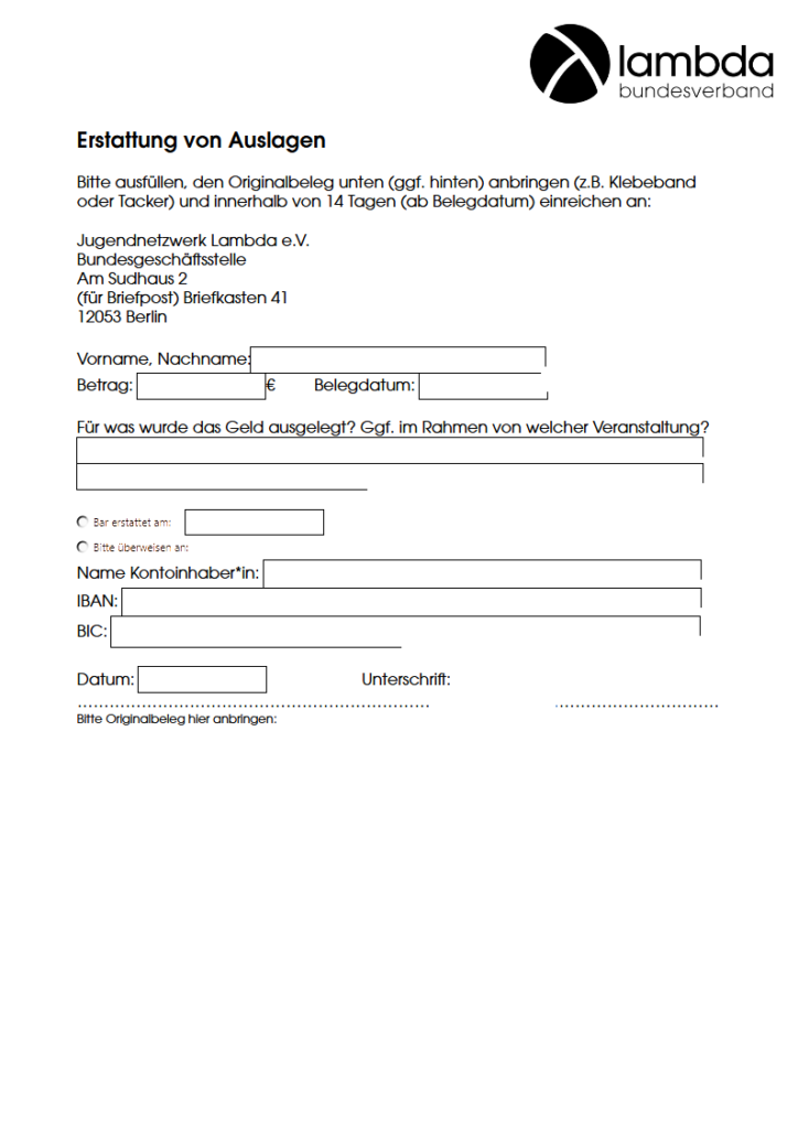 Formular für Auslagenerstattung